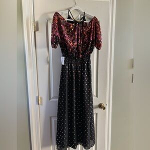 NOR Black Dress with Gold and Pink Details